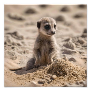 Baby Meerkat Playing In Sand, Photo Print
