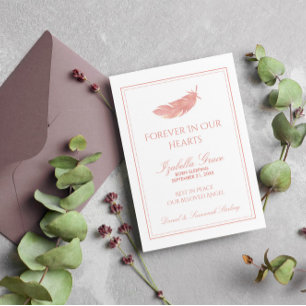 Baby Memorial Forever in Our Hearts   Pink Feather Announcement