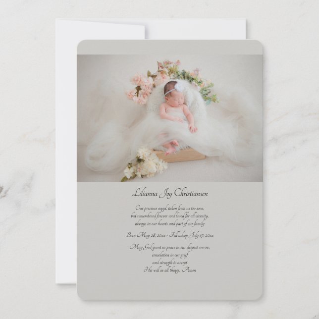 Baby Memorial Photo Card (You pick back colour) (Front)