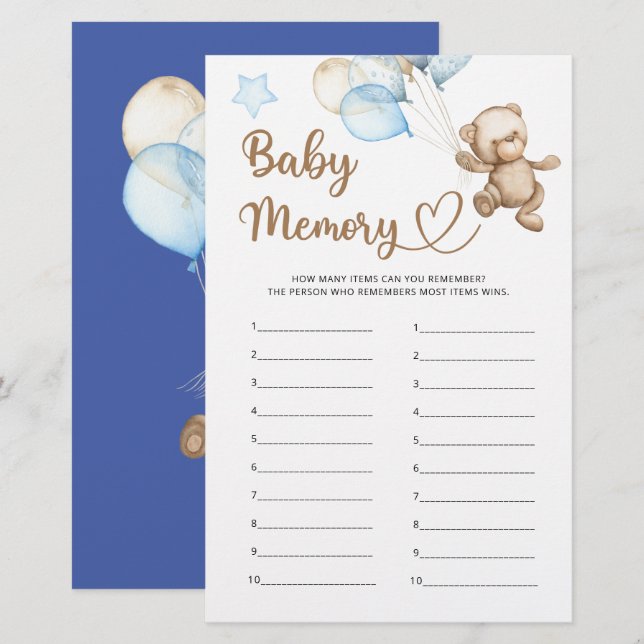 Baby Memory Teddy Bear Baby Shower (Front/Back)