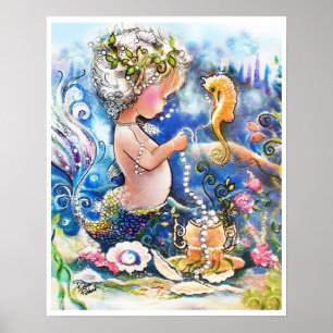 Baby Mermaid and a string of pearls Poster
