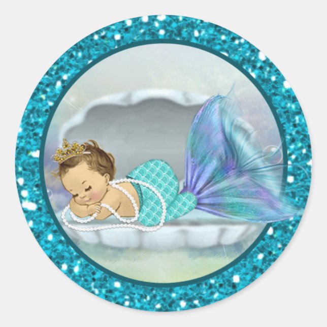 Baby Mermaid Envelope Seals Sm Round Stickers 130 (Front)