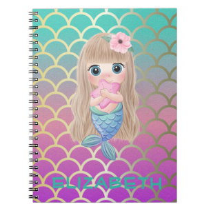 Baby Mermaid On Mermaid Tail Scales Notebook