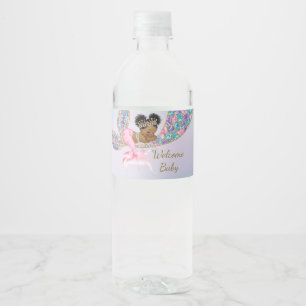 Baby Mermaid  shower Water Label, African American Water Bottle Label