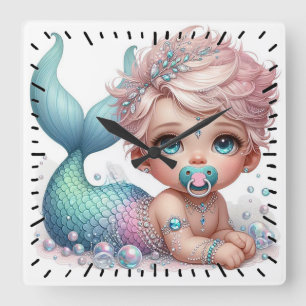 Baby Mermaid Square Wall Clock