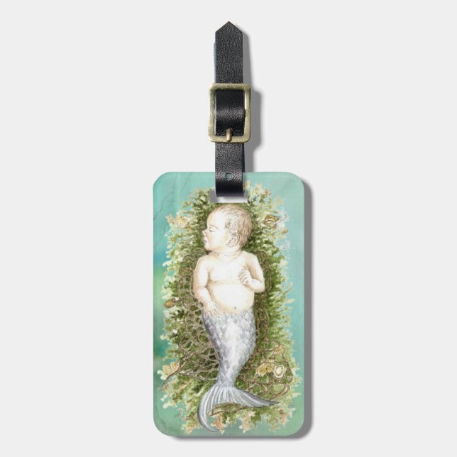 Baby Mermaid- Water colour fantasy art Luggage Tag (Front Vertical)