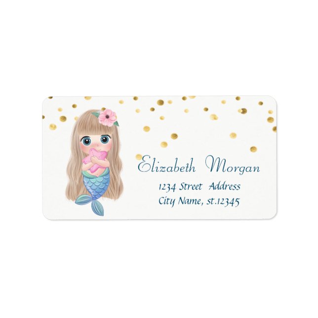 Baby Mermaid, White,Faux Gold Foil Confetti Label (Front)