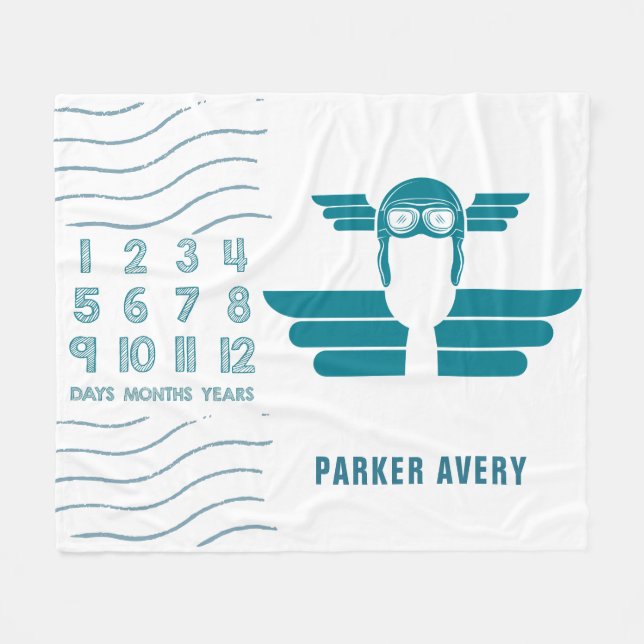 Baby Milestone Aeroplane Pilot Fleece Blanket (Front (Horizontal))