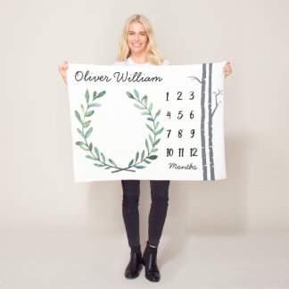 Baby Milestone Blanket Birch Trees and Wreath