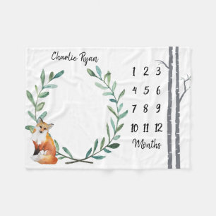 Baby Milestone Blanket Fox Wreath and Birch Trees
