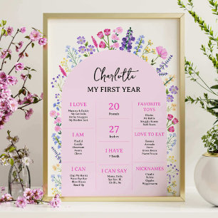 Baby Milestone Board Wildflowers Girl 1st Birthday Poster