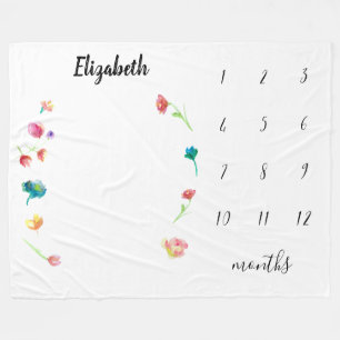 Baby milestone month tracker with name fleece blanket