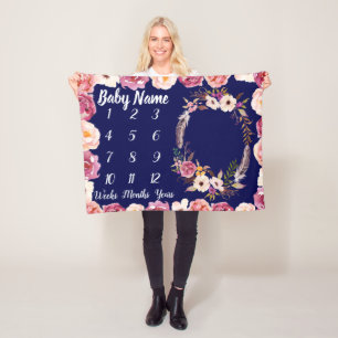 Baby Milestone Personalised Baby Shower Girl Gift  Fleece Blanket