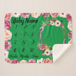 Baby Milestone Personalized Name Shower Girl Gift Sherpa Blanket