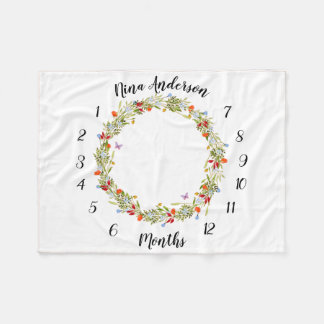 baby milestone with field flowers and butterflies fleece blanket