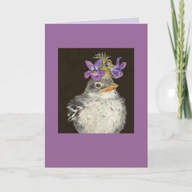 baby mockingbird with violet hat card (Front)