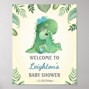Baby Momma Dinosaurs Blue Baby Boy Shower Welcome Poster