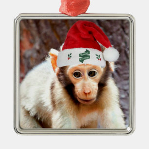 Baby Monkey at Christmas Metal Tree Decoration