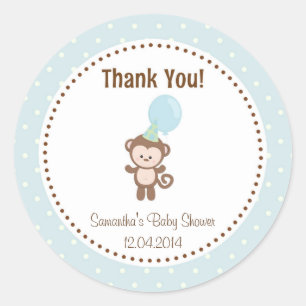 Baby Monkey Baby Shower Sticker Blue