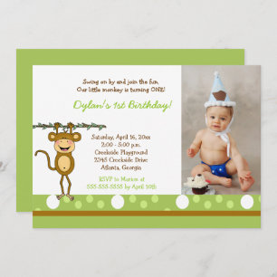 Baby Monkey Boys Photo Birthday Invitations