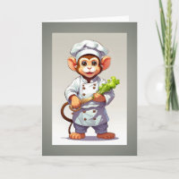 Baby Monkey Chef Illustration Blank Greeting