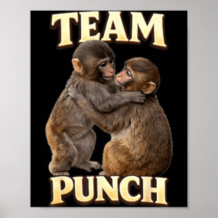 Baby Monkey Couple Team Punch with A New Friend Poster