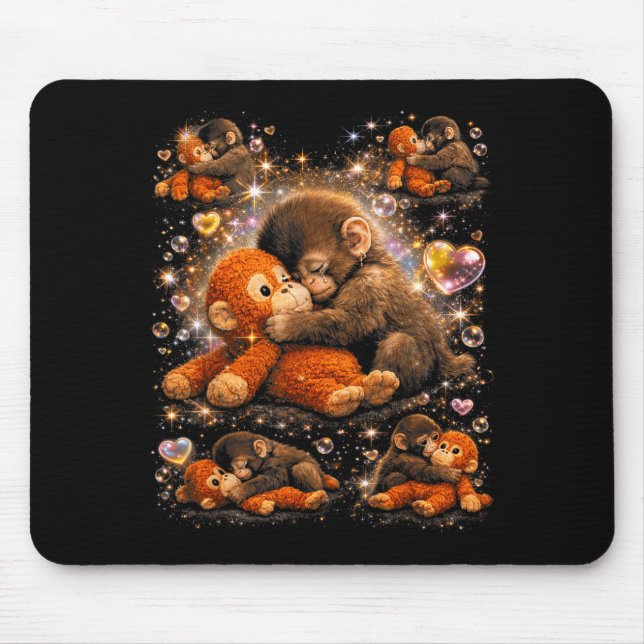 Baby Monkey Cute Punch Hugging Plush Mouse Mat (Front)