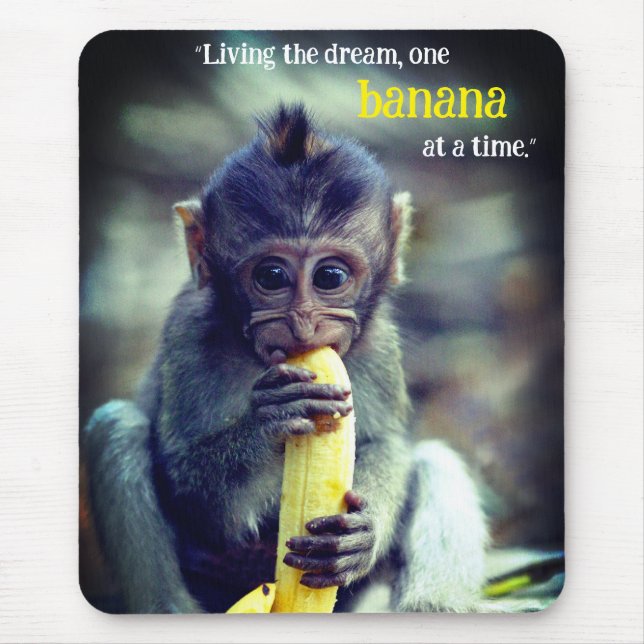 Baby Monkey Eating Banana Mouse Mat (Front)