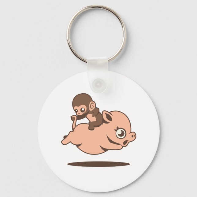 Baby Monkey (Going Backwards on a Pig) Key Ring (Front)