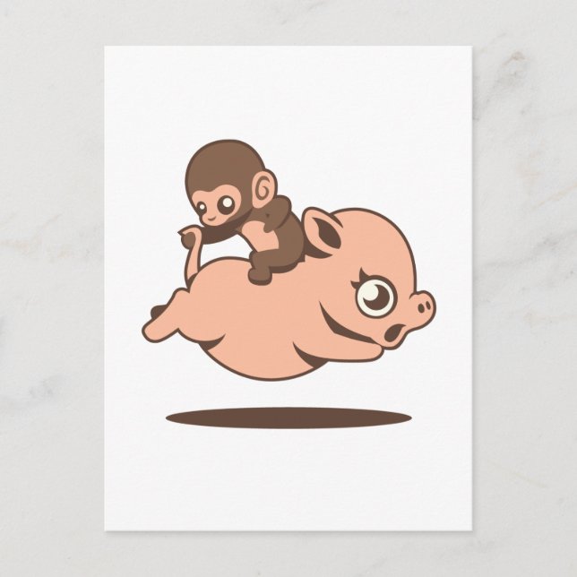 Baby Monkey (Going Backwards on a Pig) Postcard (Front)