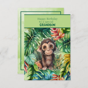 Baby Monkey Happy Birthday Special Grandson Card