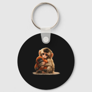 Baby monkey hugging plush cute japanese macaque key ring