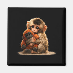 Baby monkey hugging plush cute japanese macaque magnet
