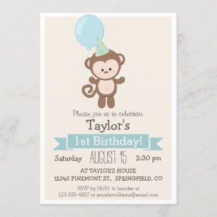 Baby Monkey Kid's Birthday Party Invitation