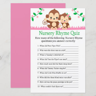 Baby Monkey Nursery Rhyme Quiz baby shower game