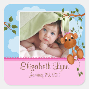 Baby Monkey Photo Birth Announcement Sticker
