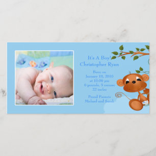 Baby Monkey PHOTO Boy Birth Announcement