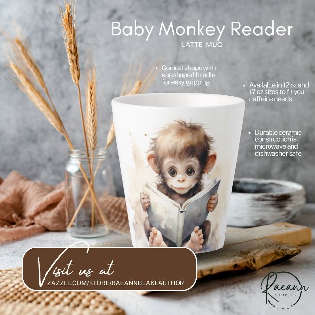 Baby Monkey Reader Latte Mug (Creator Uploaded)