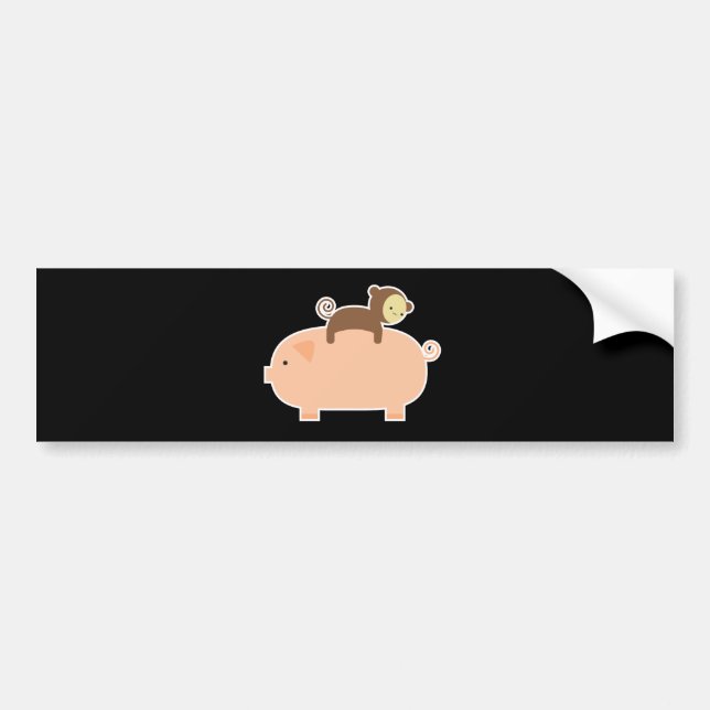 Baby Monkey Riding Backwards on a Pig Bumper Sticker (Front)