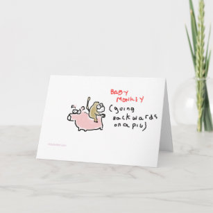Baby Monkey (riding backwards on a pig) Card