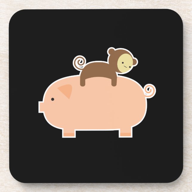 Baby Monkey Riding Backwards on a Pig Coaster (Front)
