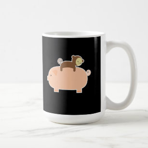 Baby Monkey Riding Backwards on a Pig Coffee Mug