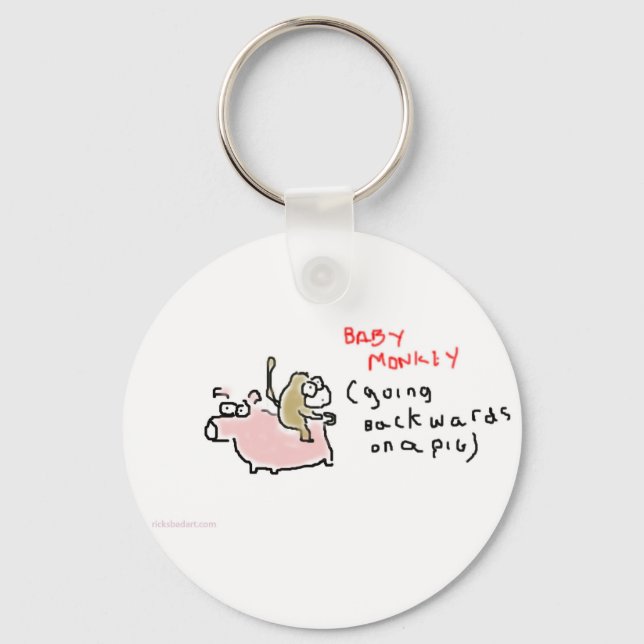 Baby Monkey (riding backwards on a pig) Key Ring (Front)
