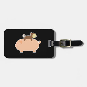 Baby Monkey Riding Backwards on a Pig Luggage Tag
