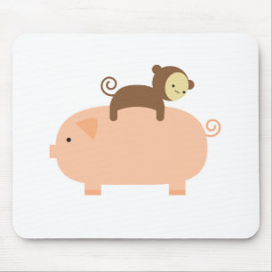 Baby Monkey Riding on a Pig Mouse Mat