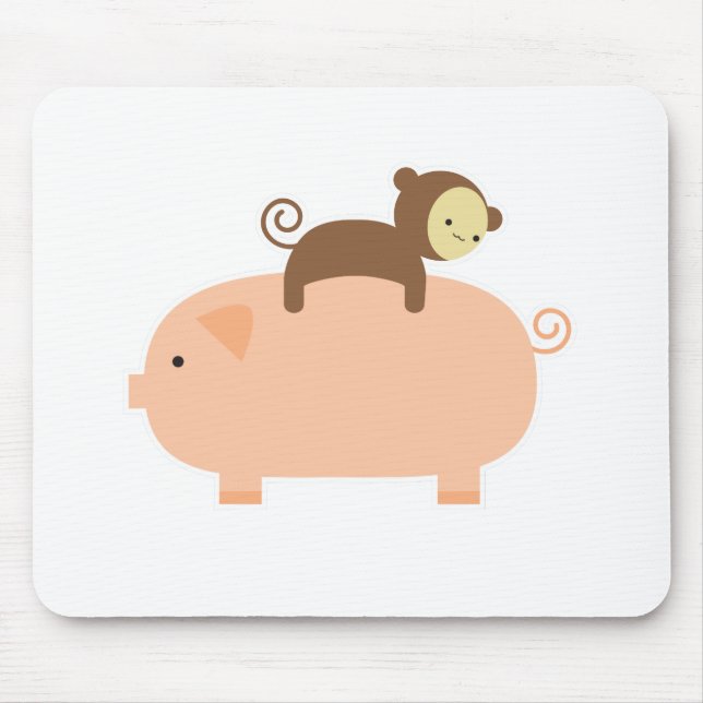 Baby Monkey Riding on a Pig Mouse Mat (Front)