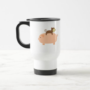 Baby Monkey Riding on a Pig Travel Mug