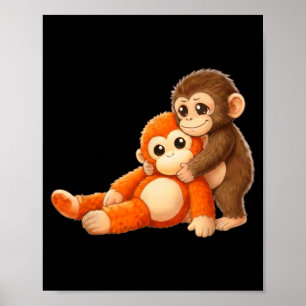 Baby monkey team punch cute animal retro style for poster