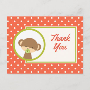 Baby Monkey with a Pacifier Baby Shower Thanks Postcard