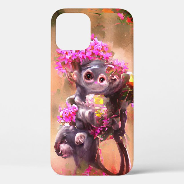Baby Monkey with Flowers iPhone / iPad case (Back)